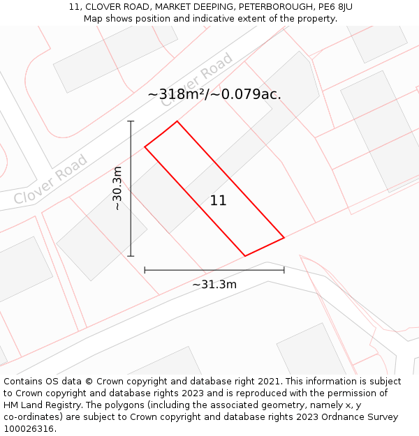 11, CLOVER ROAD, MARKET DEEPING, PETERBOROUGH, PE6 8JU: Plot and title map