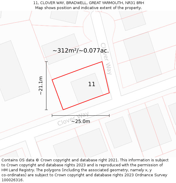 11, CLOVER WAY, BRADWELL, GREAT YARMOUTH, NR31 8RH: Plot and title map