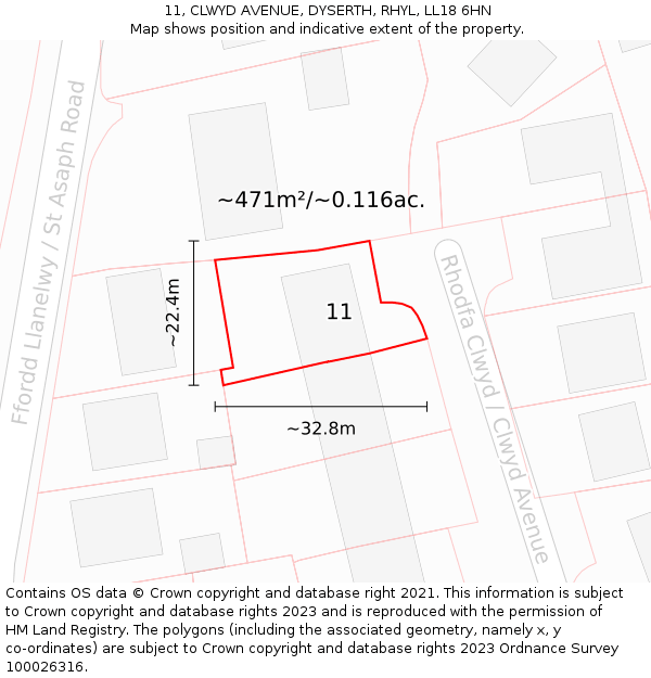 11, CLWYD AVENUE, DYSERTH, RHYL, LL18 6HN: Plot and title map