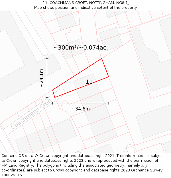 11, COACHMANS CROFT, NOTTINGHAM, NG8 1JJ: Plot and title map