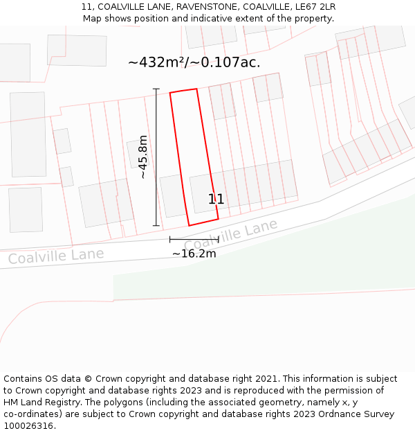 11, COALVILLE LANE, RAVENSTONE, COALVILLE, LE67 2LR: Plot and title map