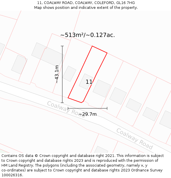 11, COALWAY ROAD, COALWAY, COLEFORD, GL16 7HG: Plot and title map