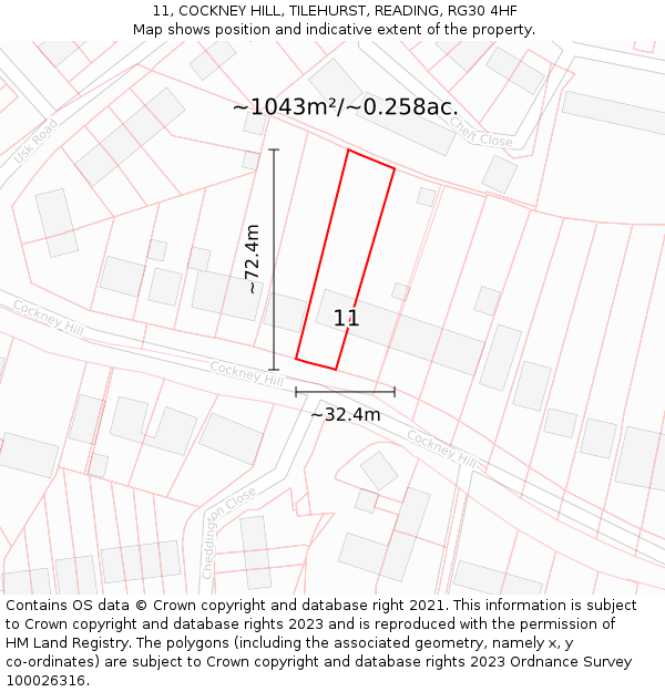 11, COCKNEY HILL, TILEHURST, READING, RG30 4HF: Plot and title map