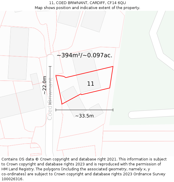 11, COED BRIWNANT, CARDIFF, CF14 6QU: Plot and title map