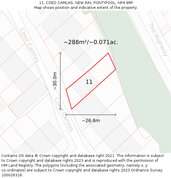 11, COED CAMLAS, NEW INN, PONTYPOOL, NP4 8RP: Plot and title map