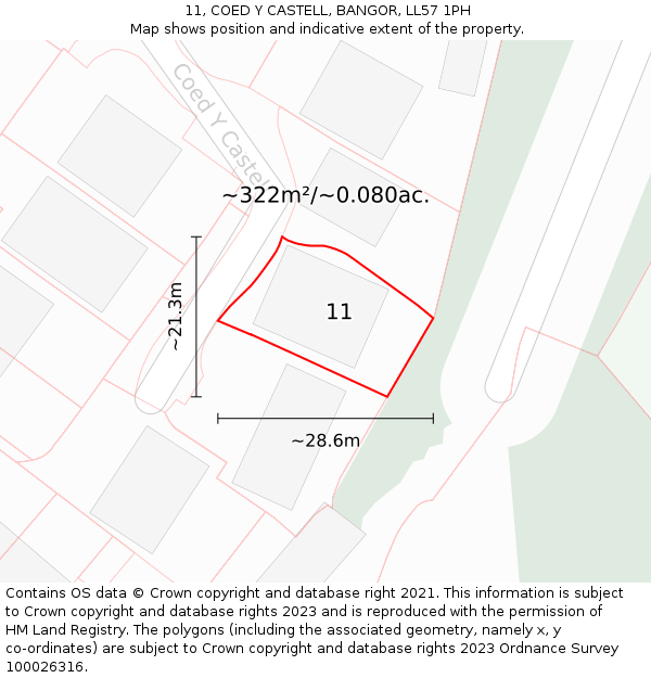 11, COED Y CASTELL, BANGOR, LL57 1PH: Plot and title map