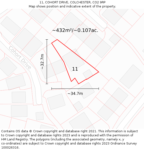 11, COHORT DRIVE, COLCHESTER, CO2 9RP: Plot and title map