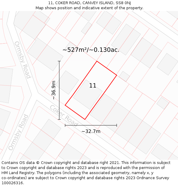 11, COKER ROAD, CANVEY ISLAND, SS8 0NJ: Plot and title map