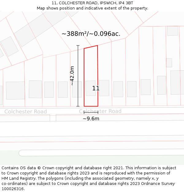 11, COLCHESTER ROAD, IPSWICH, IP4 3BT: Plot and title map