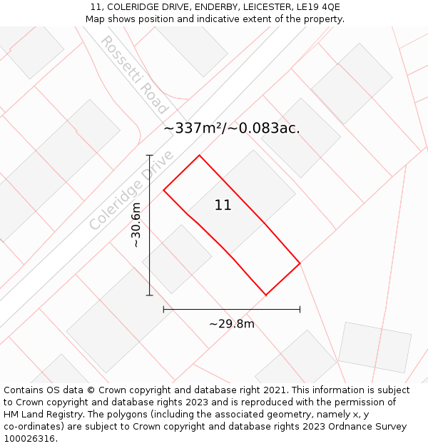 11, COLERIDGE DRIVE, ENDERBY, LEICESTER, LE19 4QE: Plot and title map