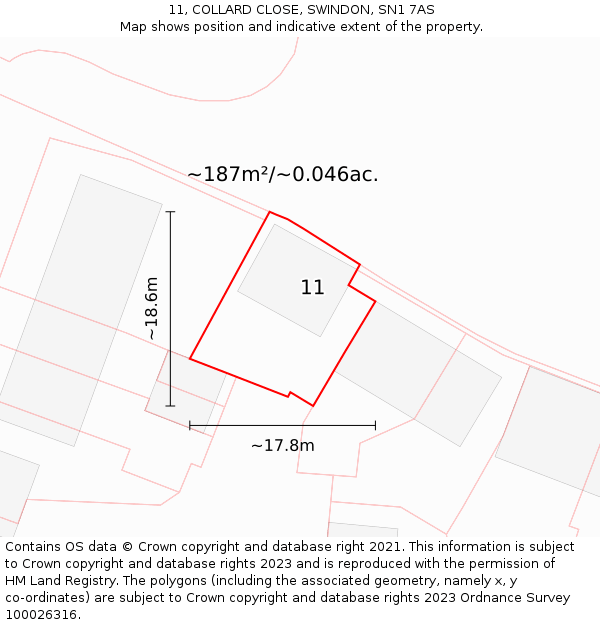 11, COLLARD CLOSE, SWINDON, SN1 7AS: Plot and title map