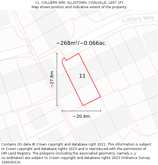 11, COLLIERS WAY, ELLISTOWN, COALVILLE, LE67 1FY: Plot and title map