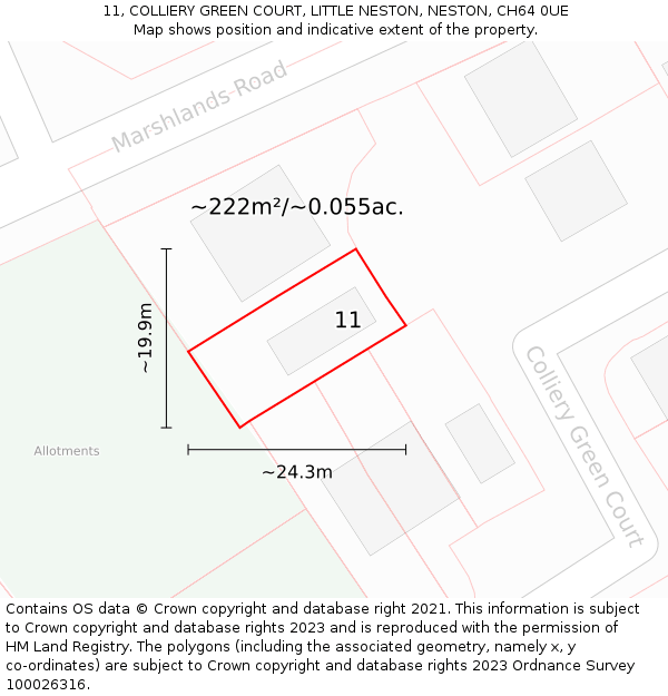 11, COLLIERY GREEN COURT, LITTLE NESTON, NESTON, CH64 0UE: Plot and title map