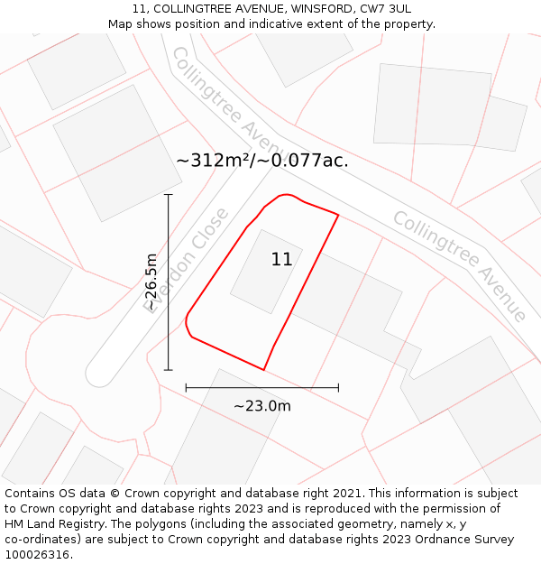 11, COLLINGTREE AVENUE, WINSFORD, CW7 3UL: Plot and title map