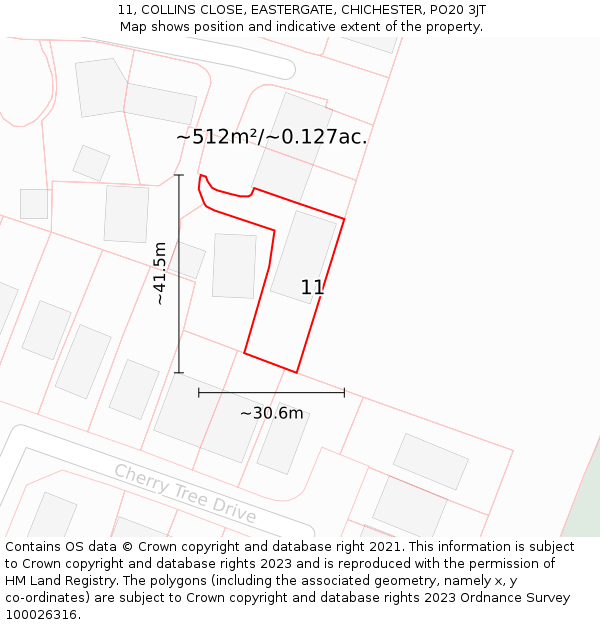 11, COLLINS CLOSE, EASTERGATE, CHICHESTER, PO20 3JT: Plot and title map
