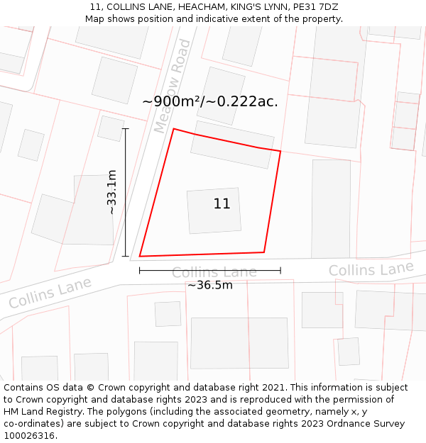 11, COLLINS LANE, HEACHAM, KING'S LYNN, PE31 7DZ: Plot and title map