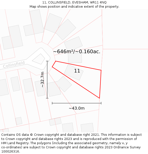 11, COLLINSFIELD, EVESHAM, WR11 4NQ: Plot and title map