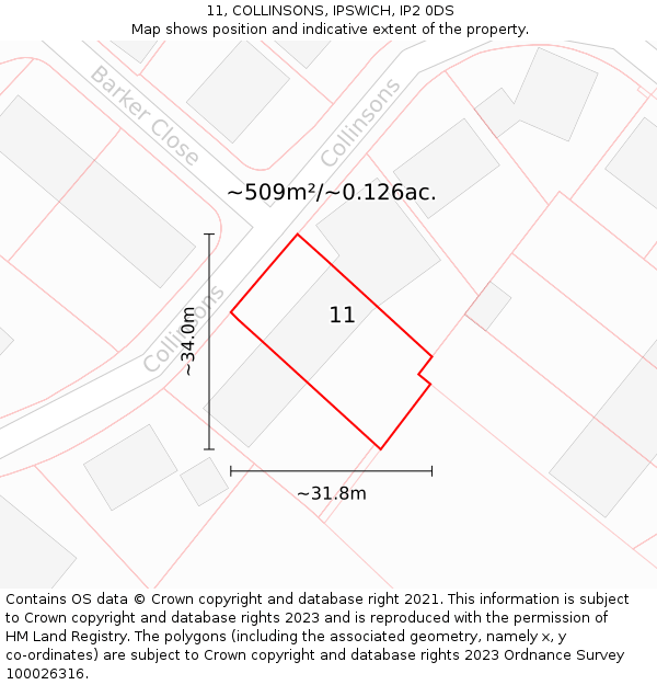 11, COLLINSONS, IPSWICH, IP2 0DS: Plot and title map
