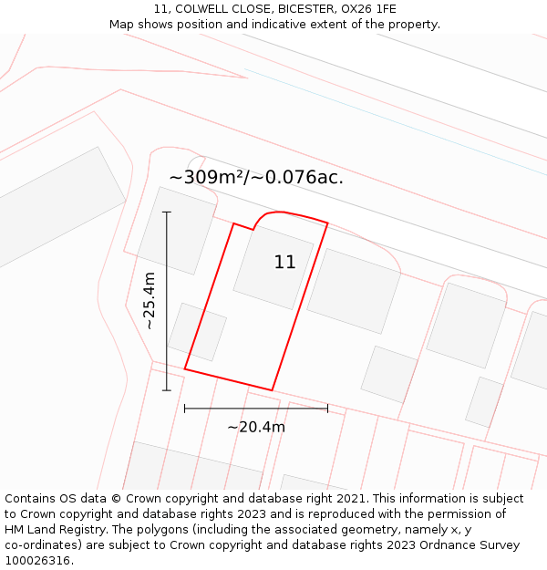 11, COLWELL CLOSE, BICESTER, OX26 1FE: Plot and title map