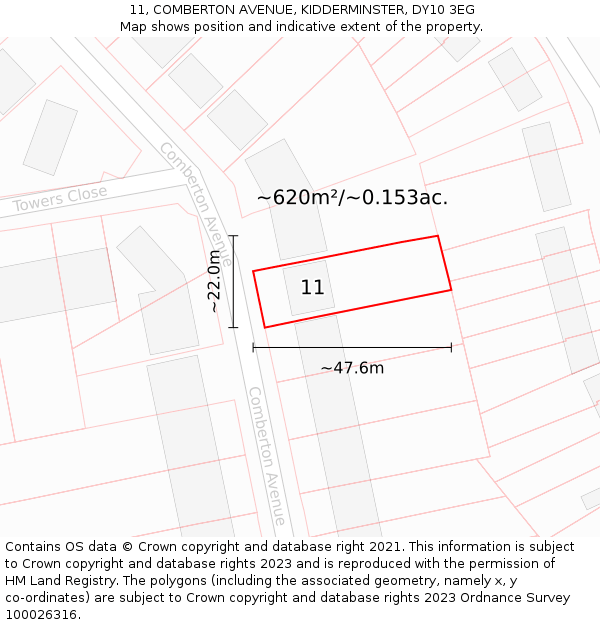 11, COMBERTON AVENUE, KIDDERMINSTER, DY10 3EG: Plot and title map