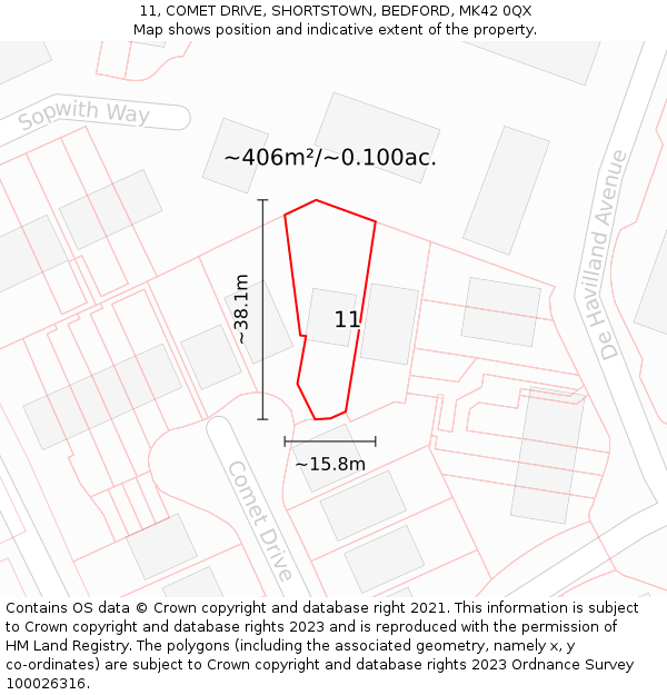 11, COMET DRIVE, SHORTSTOWN, BEDFORD, MK42 0QX: Plot and title map