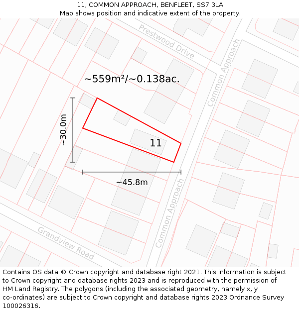 11, COMMON APPROACH, BENFLEET, SS7 3LA: Plot and title map