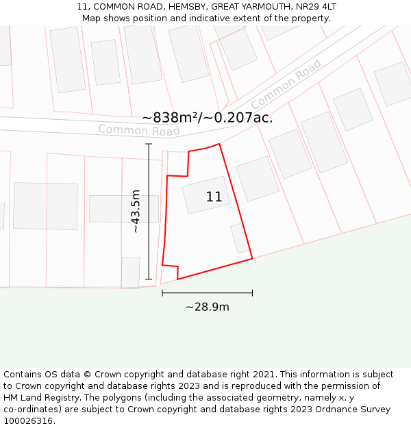 11, COMMON ROAD, HEMSBY, GREAT YARMOUTH, NR29 4LT: Plot and title map