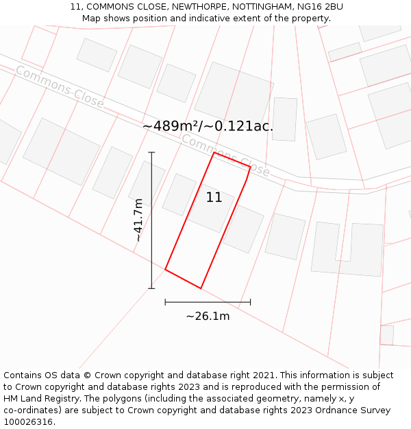 11, COMMONS CLOSE, NEWTHORPE, NOTTINGHAM, NG16 2BU: Plot and title map