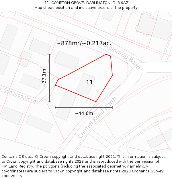 11, COMPTON GROVE, DARLINGTON, DL3 9AZ: Plot and title map