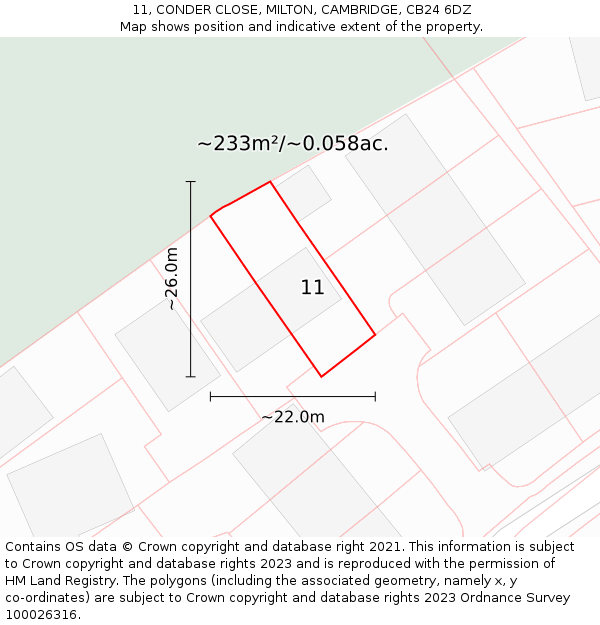 11, CONDER CLOSE, MILTON, CAMBRIDGE, CB24 6DZ: Plot and title map