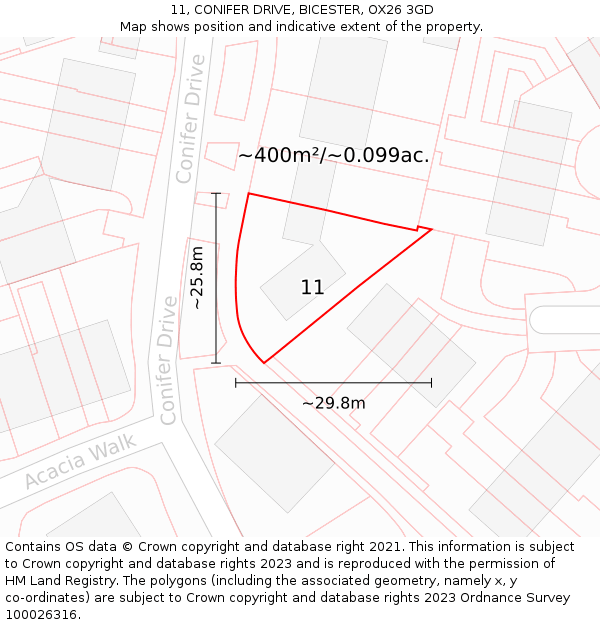 11, CONIFER DRIVE, BICESTER, OX26 3GD: Plot and title map