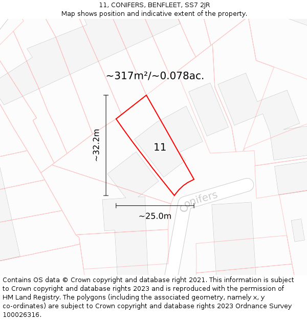 11, CONIFERS, BENFLEET, SS7 2JR: Plot and title map
