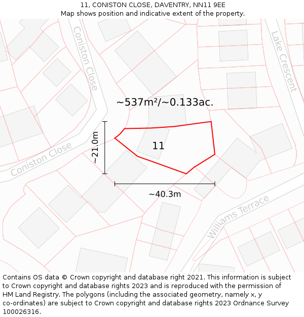 11, CONISTON CLOSE, DAVENTRY, NN11 9EE: Plot and title map