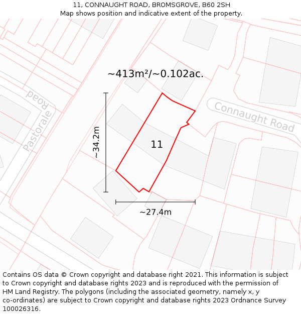 11, CONNAUGHT ROAD, BROMSGROVE, B60 2SH: Plot and title map