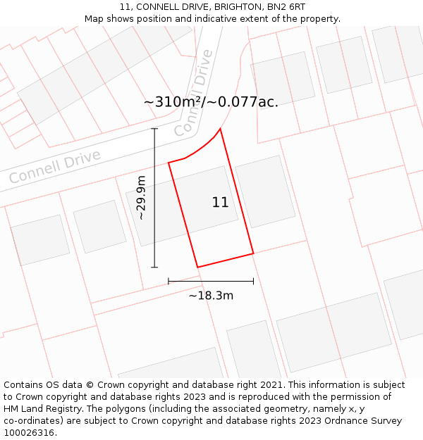 11, CONNELL DRIVE, BRIGHTON, BN2 6RT: Plot and title map
