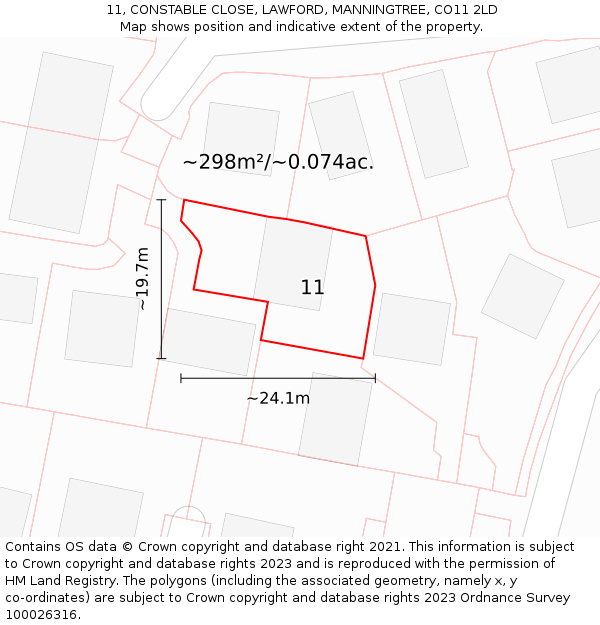 11, CONSTABLE CLOSE, LAWFORD, MANNINGTREE, CO11 2LD: Plot and title map
