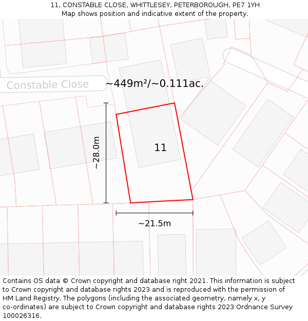 11, CONSTABLE CLOSE, WHITTLESEY, PETERBOROUGH, PE7 1YH: Plot and title map
