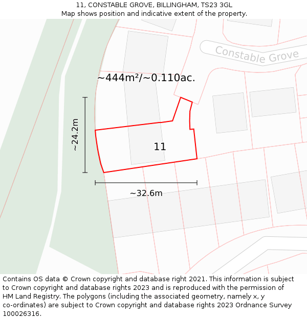 11, CONSTABLE GROVE, BILLINGHAM, TS23 3GL: Plot and title map