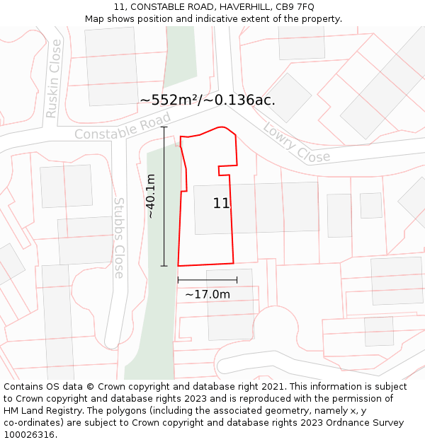 11, CONSTABLE ROAD, HAVERHILL, CB9 7FQ: Plot and title map