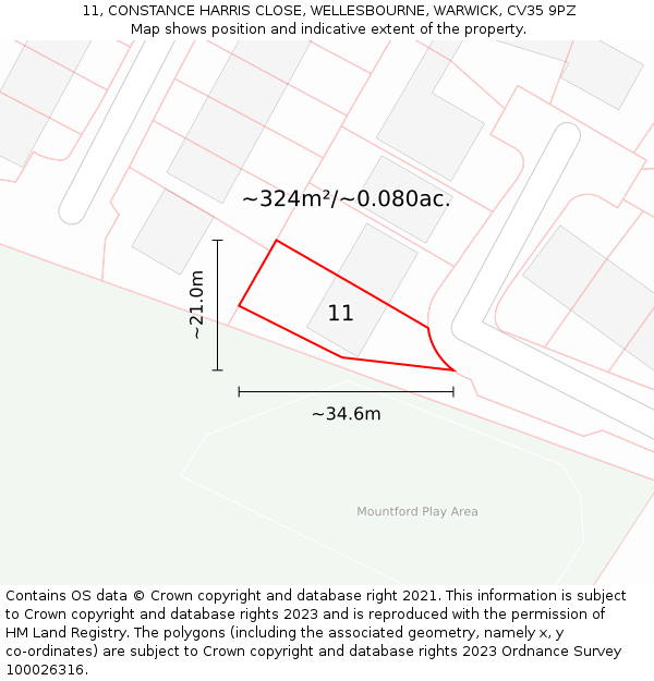 11, CONSTANCE HARRIS CLOSE, WELLESBOURNE, WARWICK, CV35 9PZ: Plot and title map