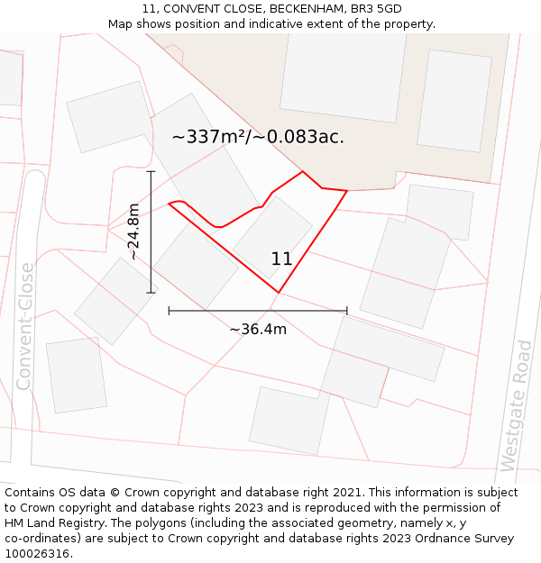 11, CONVENT CLOSE, BECKENHAM, BR3 5GD: Plot and title map