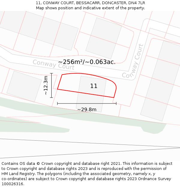 11, CONWAY COURT, BESSACARR, DONCASTER, DN4 7LR: Plot and title map