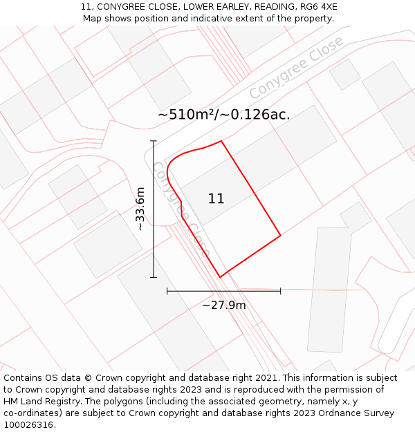 11, CONYGREE CLOSE, LOWER EARLEY, READING, RG6 4XE: Plot and title map