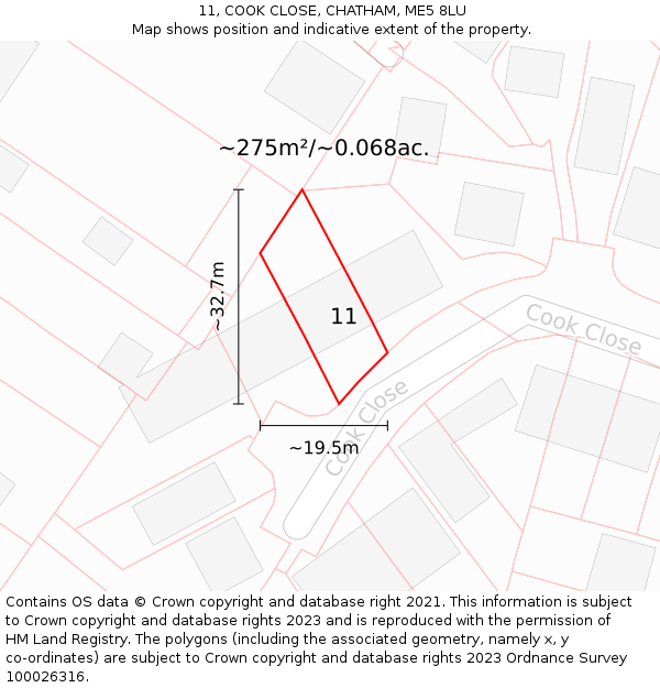 11, COOK CLOSE, CHATHAM, ME5 8LU: Plot and title map
