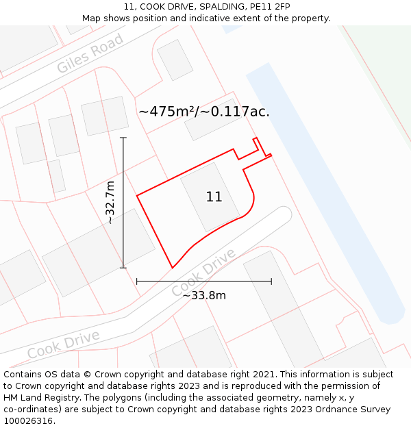 11, COOK DRIVE, SPALDING, PE11 2FP: Plot and title map