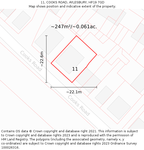 11, COOKS ROAD, AYLESBURY, HP19 7GD: Plot and title map
