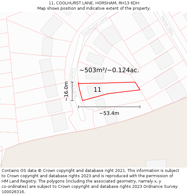 11, COOLHURST LANE, HORSHAM, RH13 6DH: Plot and title map