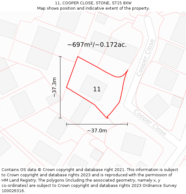 11, COOPER CLOSE, STONE, ST15 8XW: Plot and title map