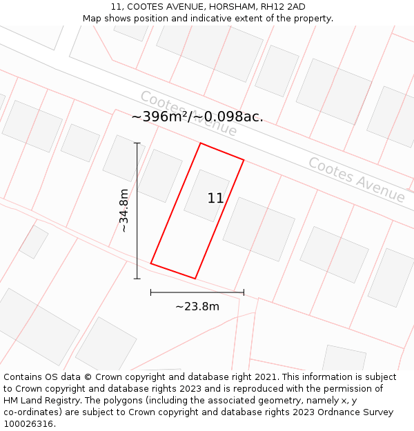 11, COOTES AVENUE, HORSHAM, RH12 2AD: Plot and title map