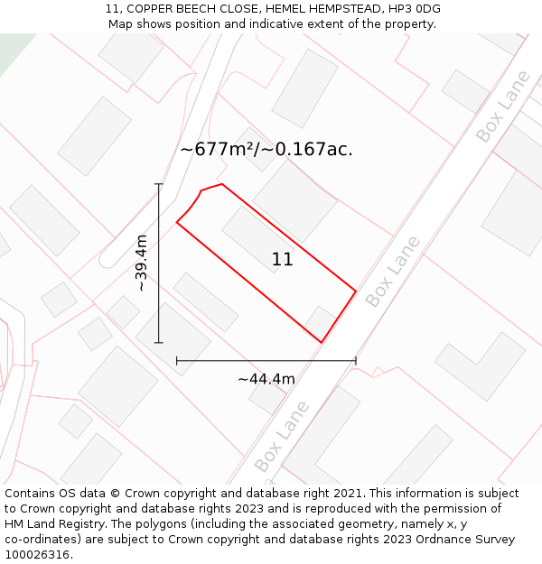 11, COPPER BEECH CLOSE, HEMEL HEMPSTEAD, HP3 0DG: Plot and title map